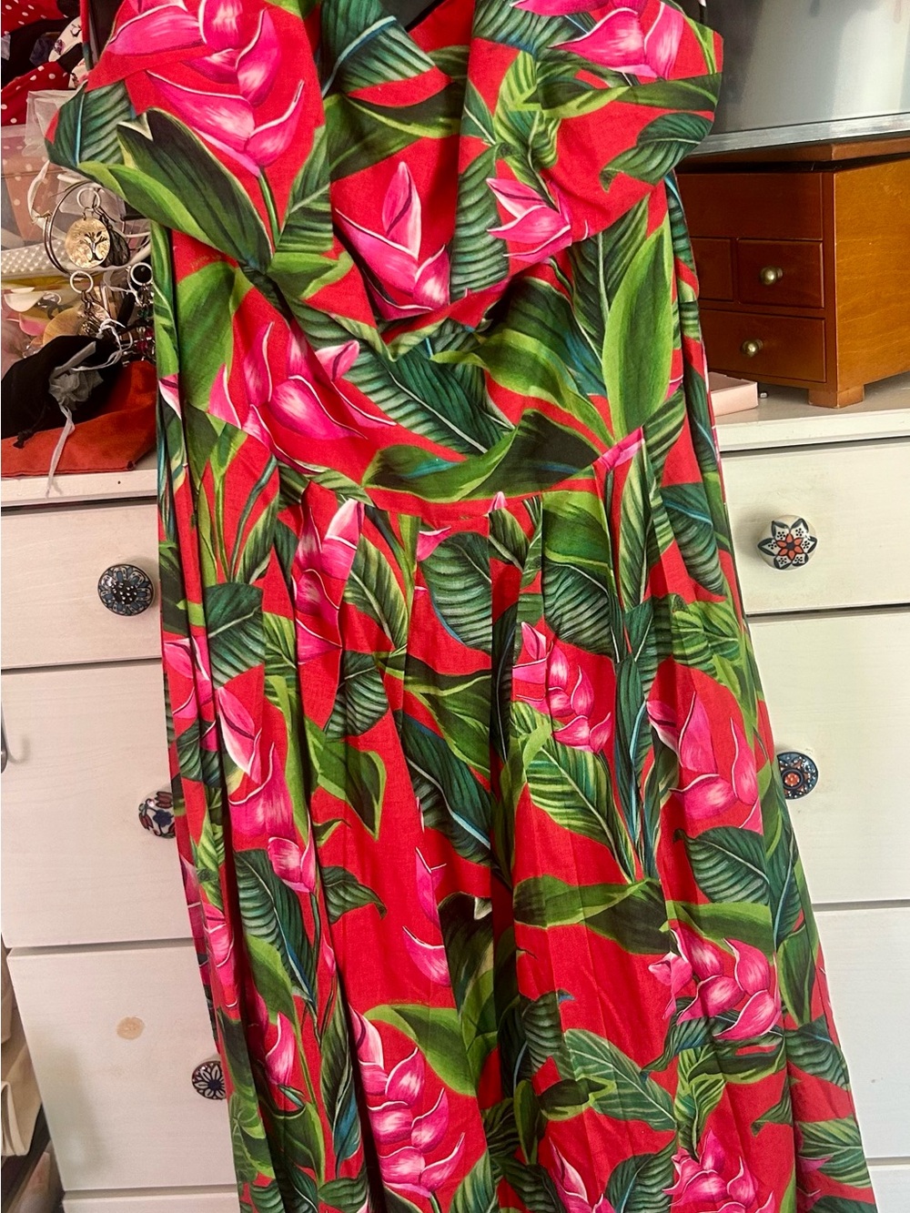 FARM Rio Pink Tropical Midi Dress with Green Leaf Print XL NWOT - Picture 3 of 6